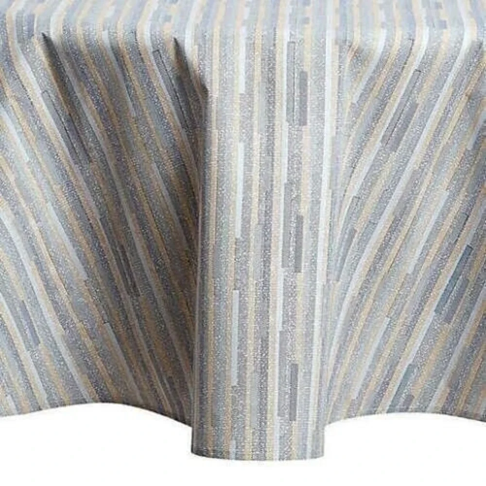 Twill Striped Laminated Fabric Dinner Table Tablecloth Oblong 60‎ x 104 Blue Tan
